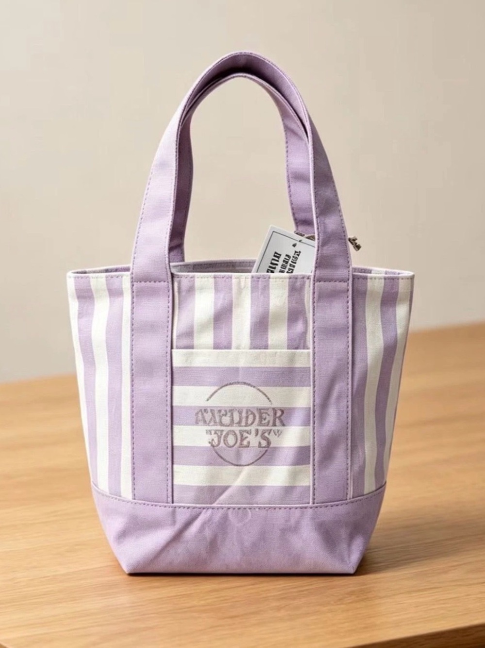 RARE!! NEW Trader Joe's Purple Striped Mini Tote Bag Summer 2026 Limited Edition - Picture 2 of 2